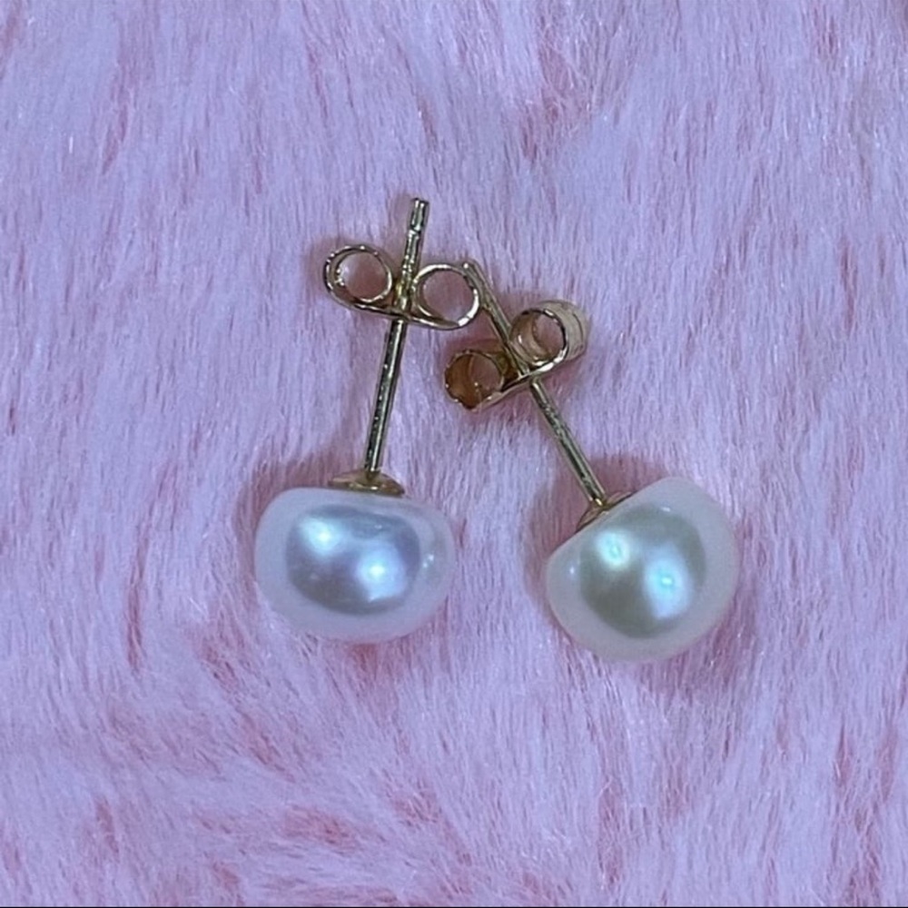 14K Yellow Gold Plated Natural White South Sea Pearl Stud Earrings